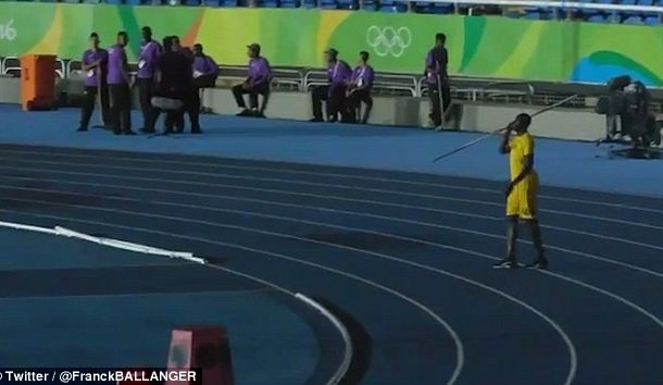 Usain Bolt swaps track for field as Jamaican sprint king tries his hand at javelin in Olympic Stadium  Read more: http://www.dailymail.co.uk/sport/othersports/article-3751405/Usain-Bolt-swaps-track-field-Jamaican-sprint-king-tries-hand-javelin-Olympic-Stadium.