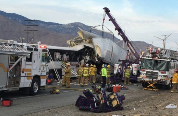At least 10 reported dead in California tour bus crash