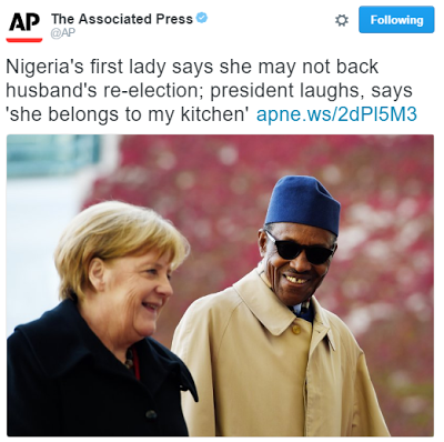 Nigerians react to Buhari's comment that his wife "belongs to the kitchen & bedroom"