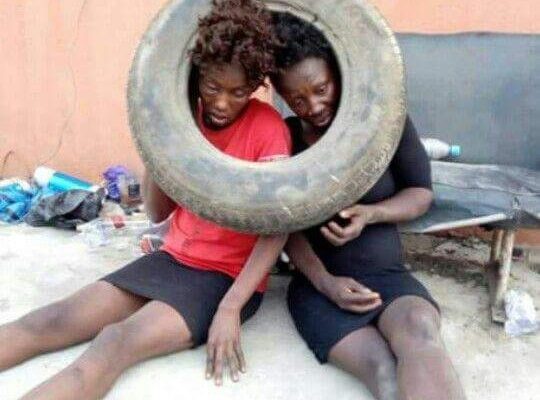 PHOTOS: Two suspected female thieves apprehended, beaten to pulp and almost set ablaze