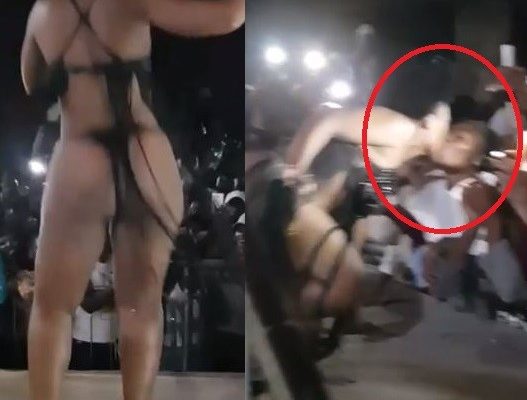VIDEO: South African pantless dancer, goes on a kissing spree as she performs on stage in tiny G-String