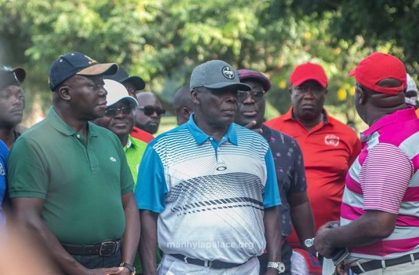 PHOTOS: Okyehene joins Otumfuo to play golf during historic visit to Manhyia
