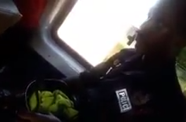 VIDEO: Heavily drunk Policeman boards ‘Trotro’ with AK47
