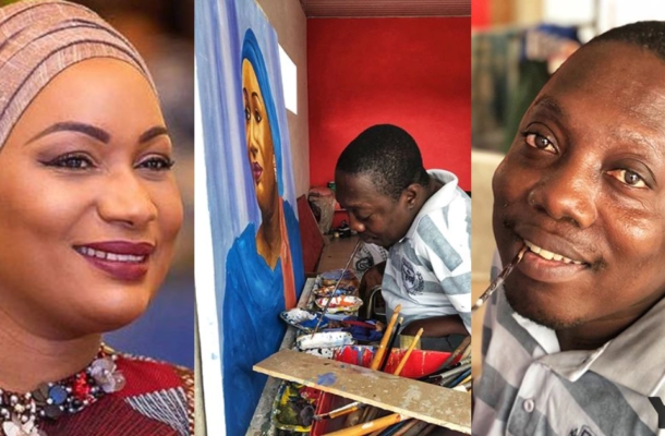 Man without hands and legs paints beautiful portrait of Samira