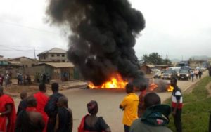 PHOTOS: Tarkwa chiefs burn tyres over deplorable state of roads
