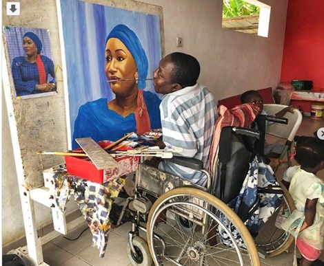 Man without hands and legs draws beautiful portrait of Samira Bawumia