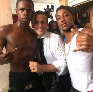 PHOTOS: French President Macron attacked for posing with two bare-chested men with one showing the middle finger