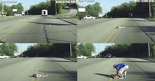 Video: A must watch, 4-year old girl saved by grace after falling-off a bus