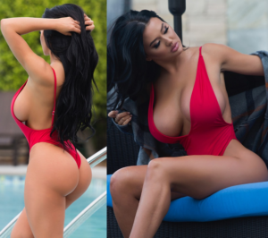 Playboy model, Becky Hudson flaunts her eye-popping assets in red hot swimsuit photos