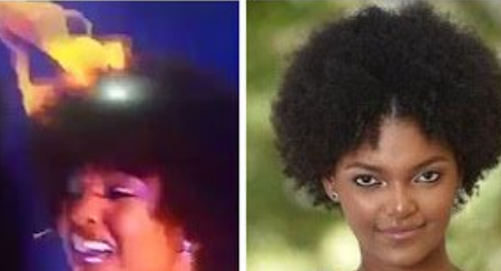 VIDEO: Shocking moment Miss Congo's wig caught fire after being crowned Miss Africa 2018 in Nigeria