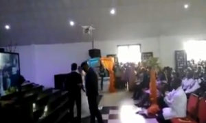 VIDEO: Drone flies rings to Ghanaian couple in church on wedding day