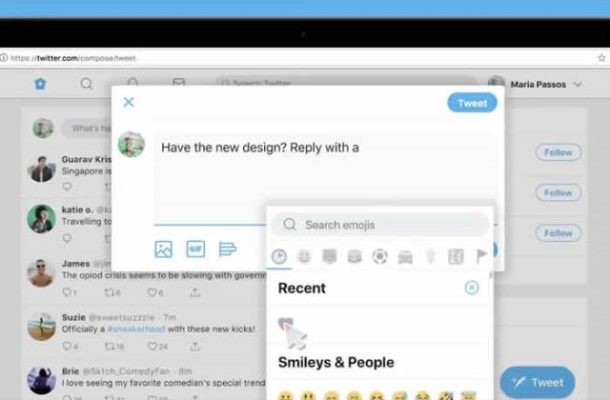Twitter is rolling out a new web interface, including an emoji button
