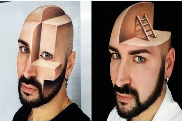 Talented makeup artist turns his face into 3D optical illusions