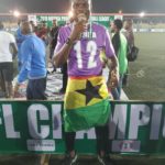 Ghanaian goalkeeper Fatau Daduda celebrates Enyimba title win