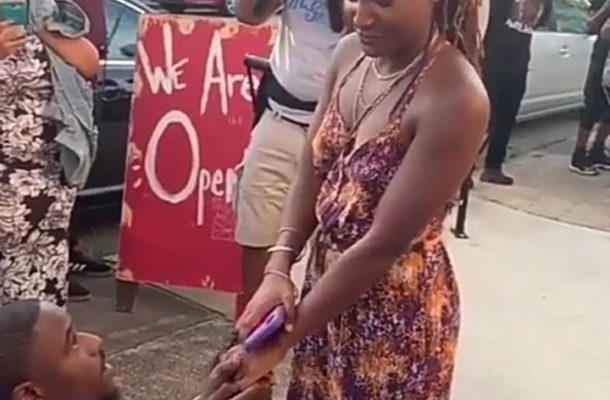 VIDEO: Lady embarrasses boyfriend who hired videographer to propose to her in public