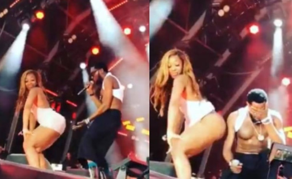 VIDEO: Ghanaian lady flashes her panties while twerking up a storm for D'banj in Portugal