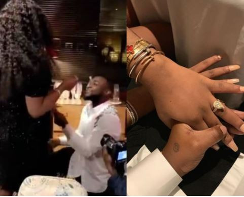 'She said YES' - Davido shows off Chioma's massive engagement ring