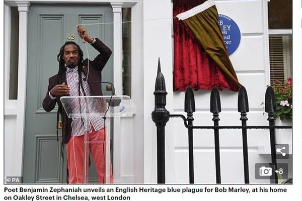 Reggae Superstar Bob Marley honoured with an English Heritage Blue Plaque in London