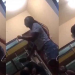 SHOCKING VIDEO: Uni. of Ghana student viciously beats up boyfriend with 'chale wote' for cheating