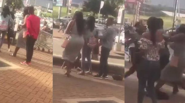 VIDEO: Drama at Accra Mall as main chick catches boyfriend with side chick; strips off wig
