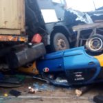 Trailer runs over taxi at Bunso junction