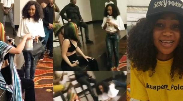 VIDEO: Akuapem Poloo rolls on the floor after finally meeting Cardi B