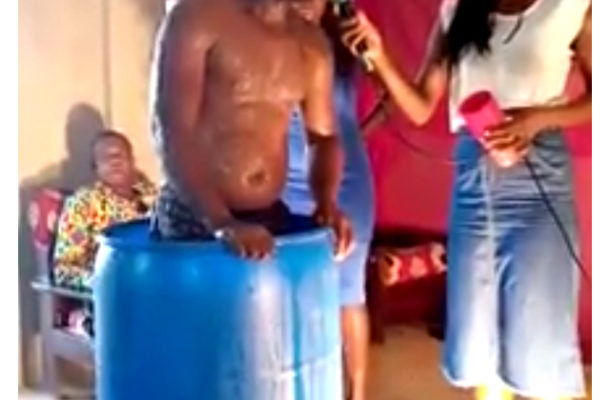 VIDEO: Ghanaian pastor baths in church; orders church members to drink his bath water