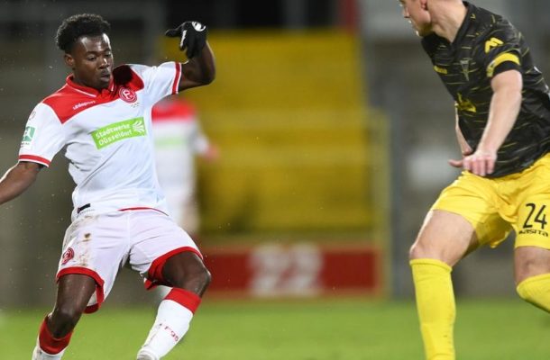 Kelvin Ofori climbs of the bench to help Fortuna Dusseldorf secure draw