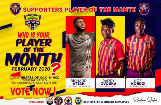 Attah, Ovouka and Kordzi battle for Hearts of Oak player of the month award