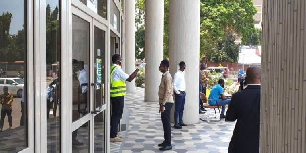Persons without face mask prevented from entering Accra City Hall
