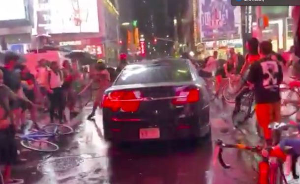 Car Drives Through Crowd of Protesters in Times Square, NYC - Video