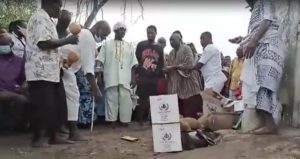 PHOTOS: Gomoa chiefs storm Apam sea; sacrifice cow, sheep, fowls and schnapps to angry gods
