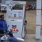 VIDEO: ‘Okada’ catches fire at fuel station while being served with engine on