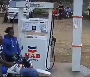 VIDEO: ‘Okada’ catches fire at fuel station while being served with engine on