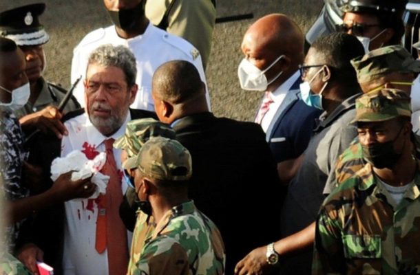 Caribbean nation PM hit in head at COVID-19 protest