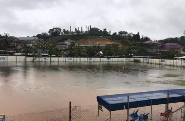 Heavy rains turns Medeama's Akoon Park into a lake