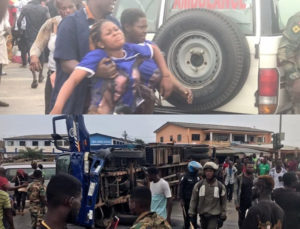 Sales truck overturns injuring several sales girls at Nungua (Photos)