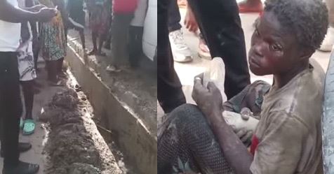 Notorious female ‘thief’ nabbed, forced to desilt gutters at Gomoa Buduburam (Video)