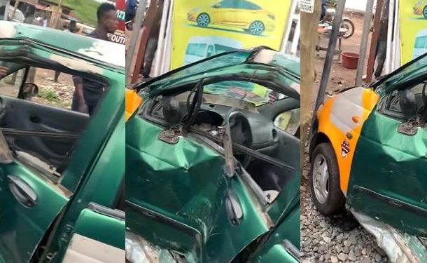 Alajo: Police pursue driver of taxi smashed by train