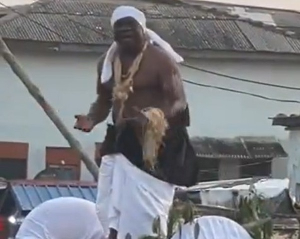 Paramount Chief of Elmina dances to King Paluta's 'Aseda' at Edina Bakatue festival
