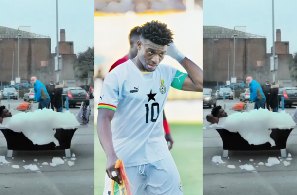 Mohammed Kudus spotted in a bathtub on the streets of London after missing out on “Jollof Derby”