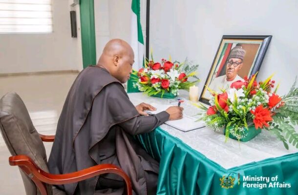 Okudzeto Ablakwa signs book of condolence in honour of late Nigerian President Muhammadu Buhari