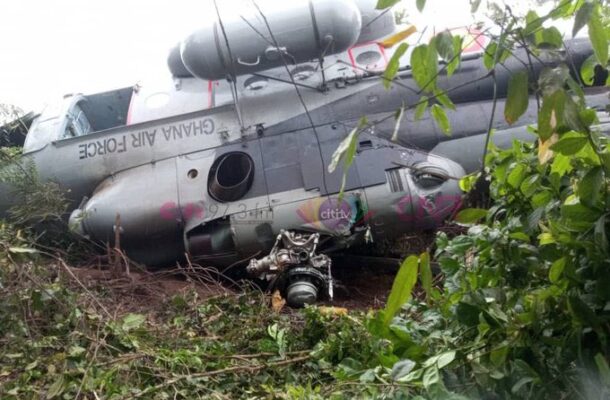 VIDEO & PHOTOS: Military helicopter crashes and burns near Obuasi; four persons burnt beyond recognition