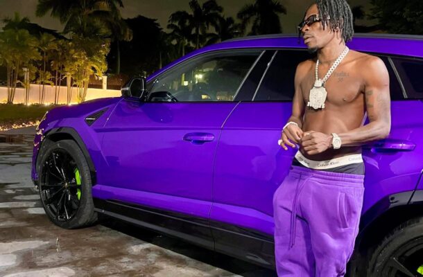 Shatta Wale flaunts new purple Lamborghini after EOCO seizure of previous ride
