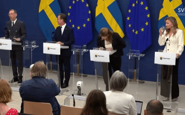 Sweden’s new health minister collapses during first press conference