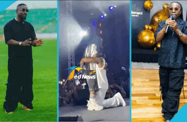 Sarkodie kneels to honour Obrafour at 2025 Rapperholic concert in Kumasi