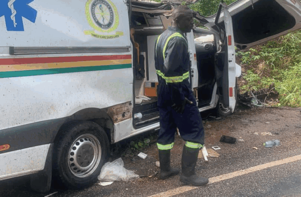 Four injured as ambulance overturns in accident at Afosu