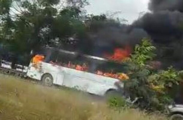 Wesley Grammar School bus carrying 83 students burns at Kasoa tollbooth