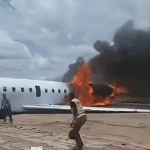 DR Congo Mines Minister survives fiery plane crash as aircraft bursts into flames during landing