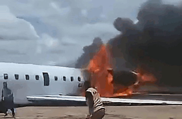 DR Congo Mines Minister survives fiery plane crash as aircraft bursts into flames during landing